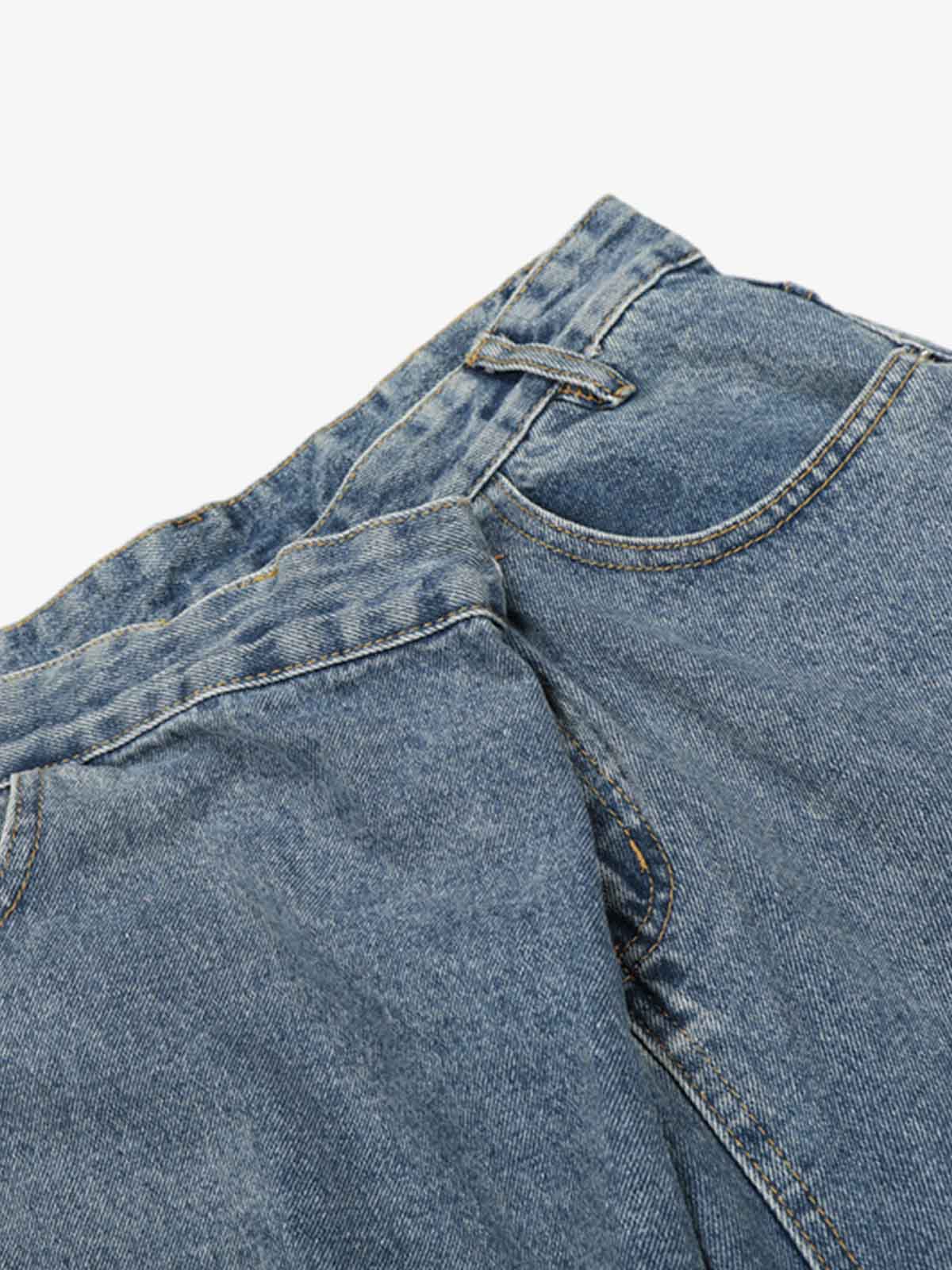 Asymmetric Layered Waist Wide Leg Denim Jeans - Luxuryurbanwear