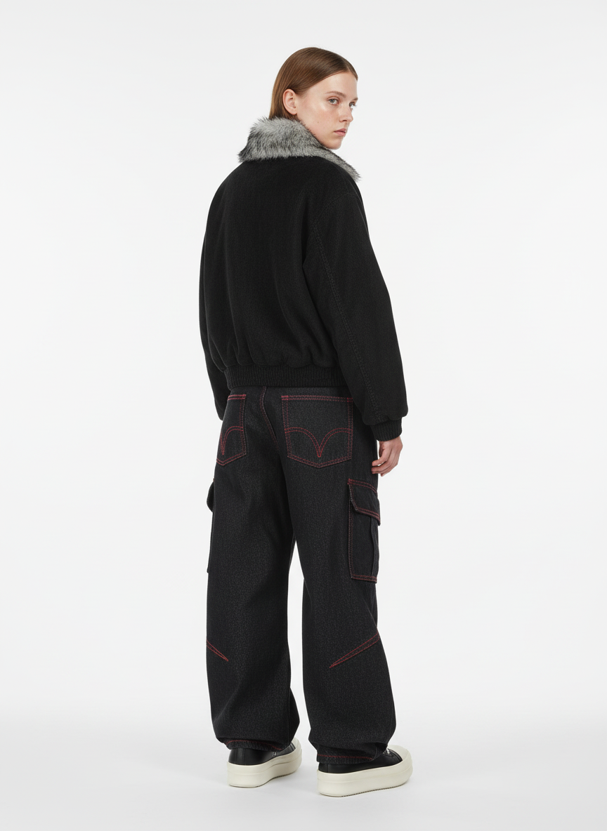Retro Red Contrast Stitching Pocket Barrel Jeans - Luxuryurbanwear