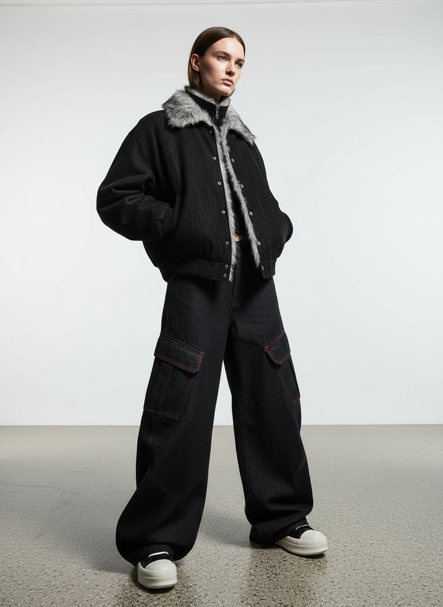 Retro Red Contrast Stitching Pocket Barrel Jeans - Luxuryurbanwear