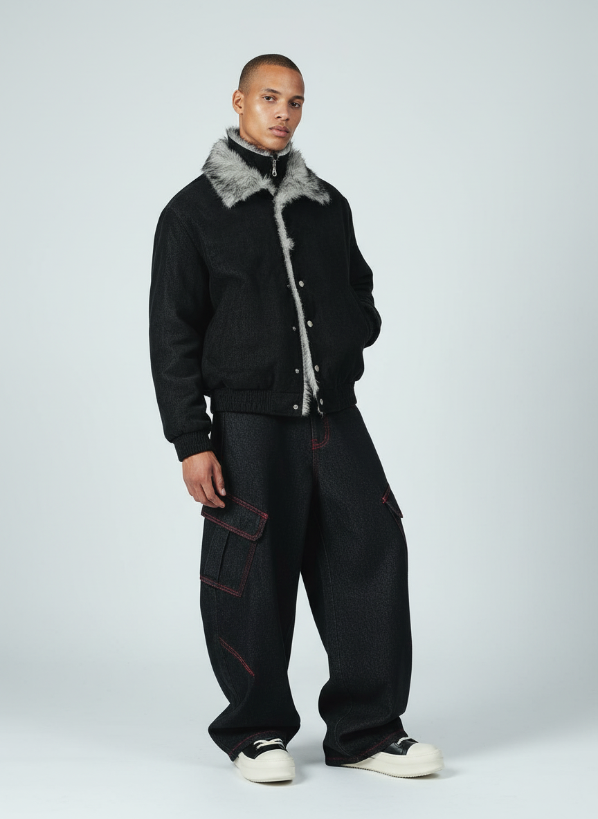 Retro Red Contrast Stitching Pocket Barrel Jeans - Luxuryurbanwear