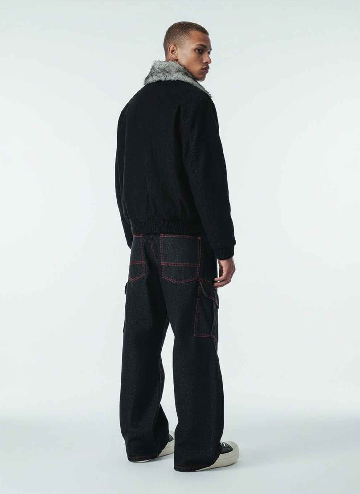 Retro Red Contrast Stitching Pocket Barrel Jeans