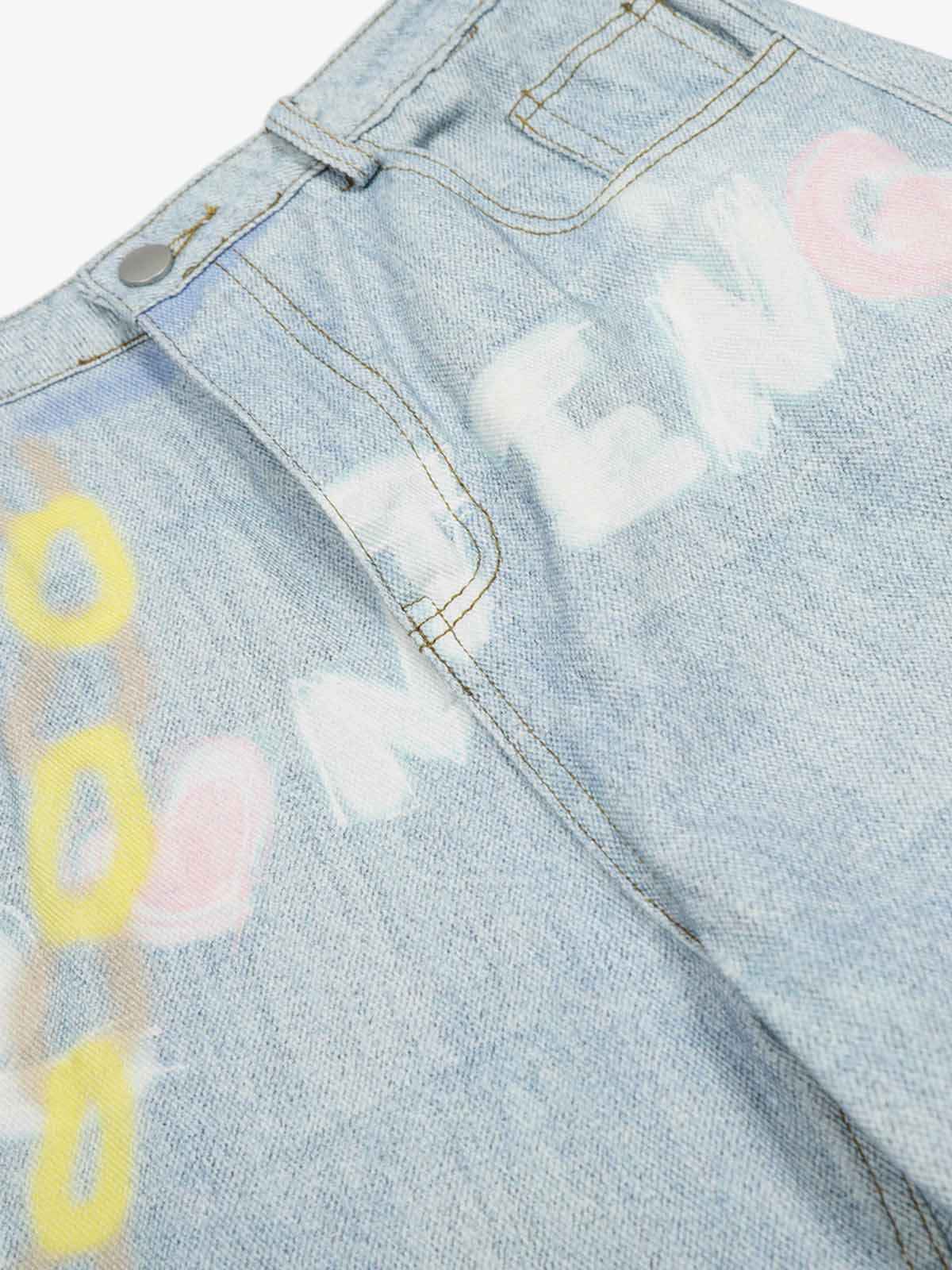 Retro Spray Graffiti Fun Straight Jeans - 2448