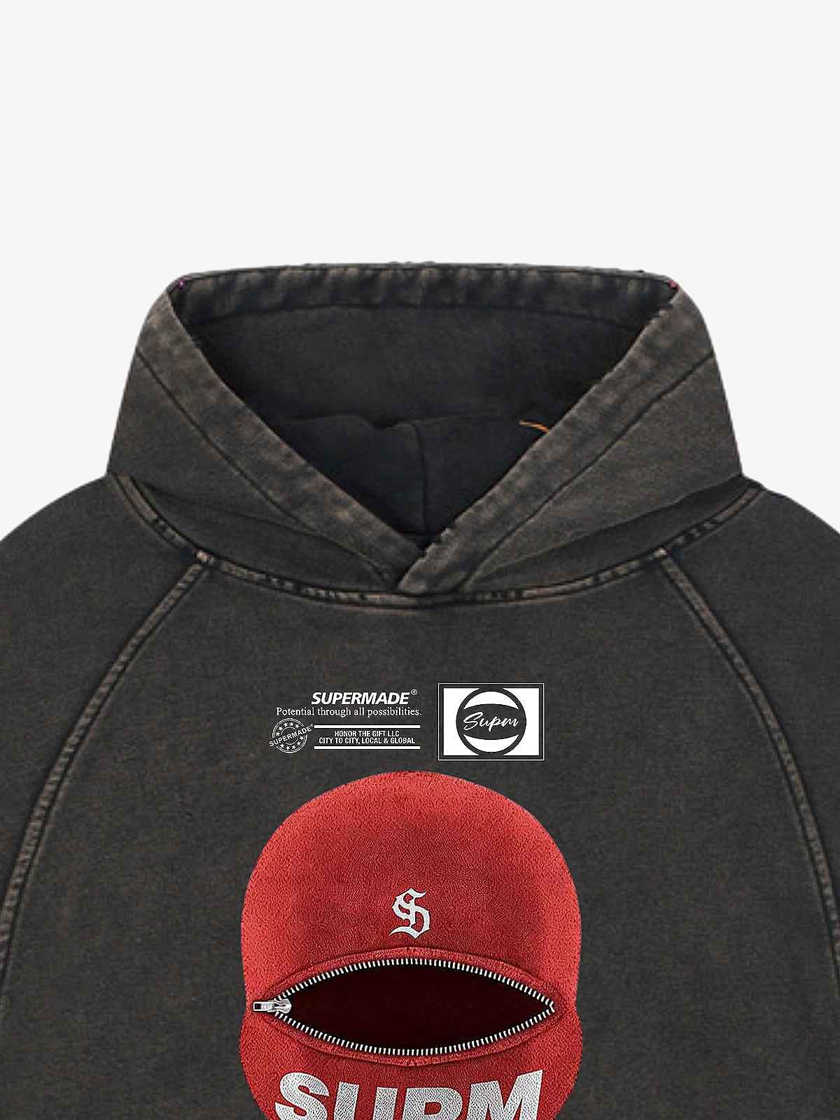 Retro Bandit Hat Graphic Distressed Cropped Hoodie