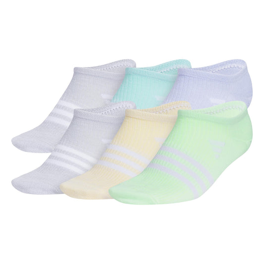 adidas Girls Kids Superlite 3.0 No Show Athletic Socks (6-Pair) Low-Profile fit with targeted Padding and Arch Compression Violet Tone Purple/Energy Aqua/Clear Onix Grey Large