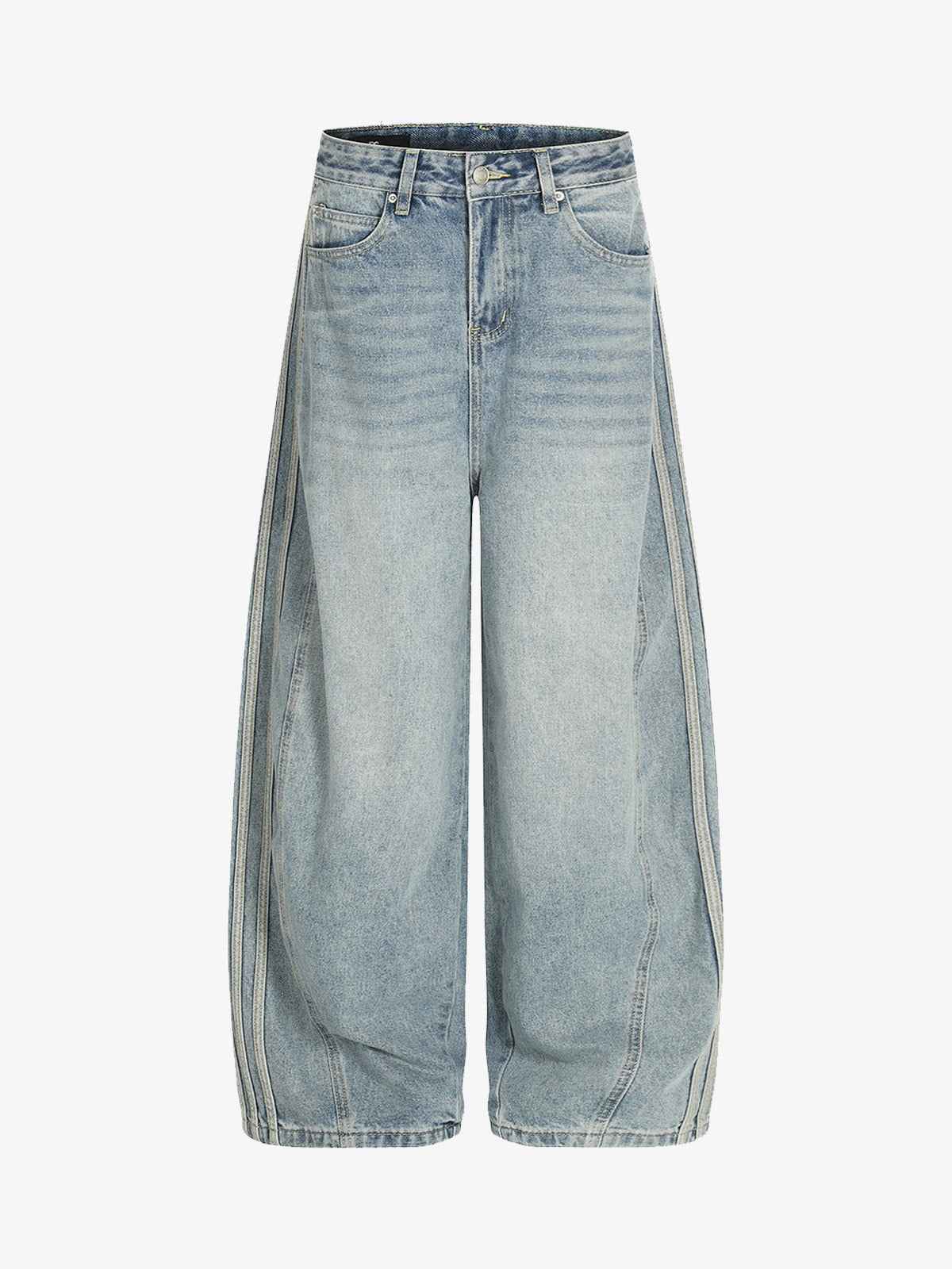Retro Washed Side Striped Barrel Denim Jeans