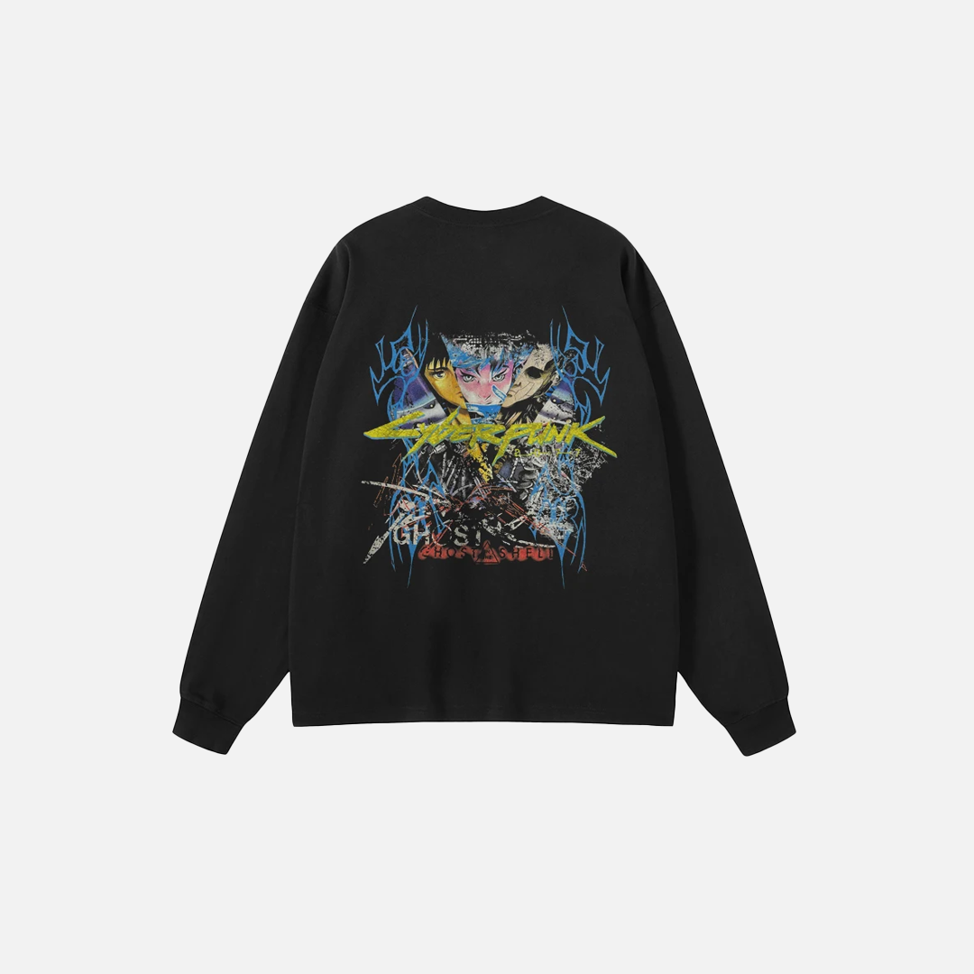 Black Anime Devil Graphic Long Sleeve T-Shirt - Luxuryurbanwear