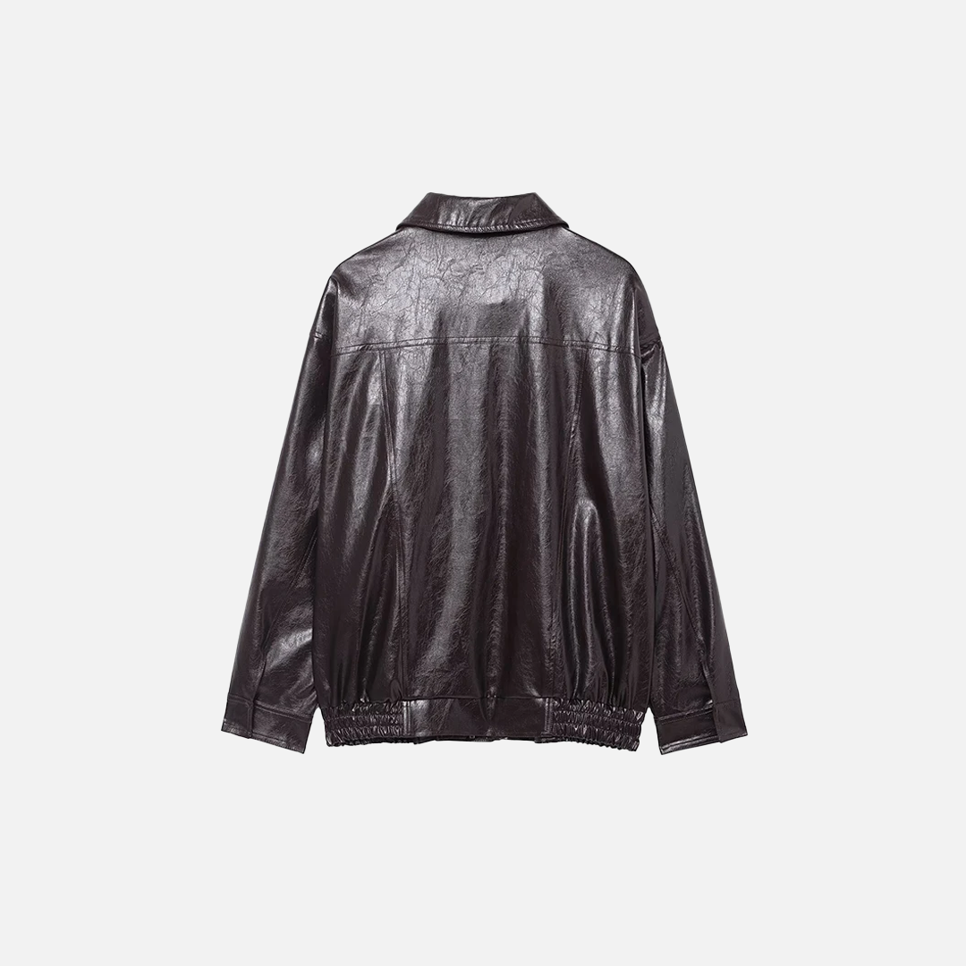 Streetwear Coffee PU Leather Zipper Jacket - Luxuryurbanwear