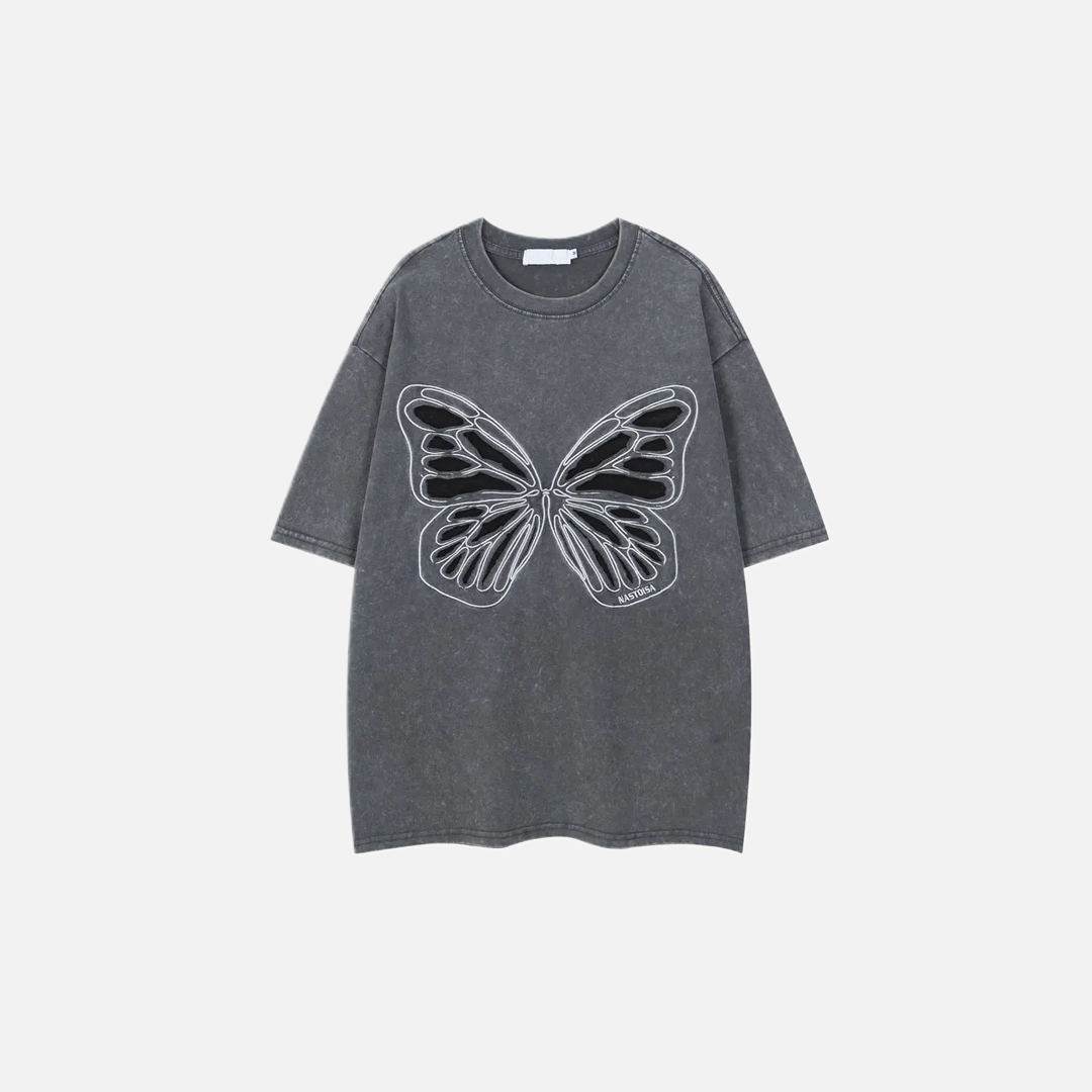 Women Butterfly Patch Oversized Cute Washed T-Shirt - Luxuryurbanwear