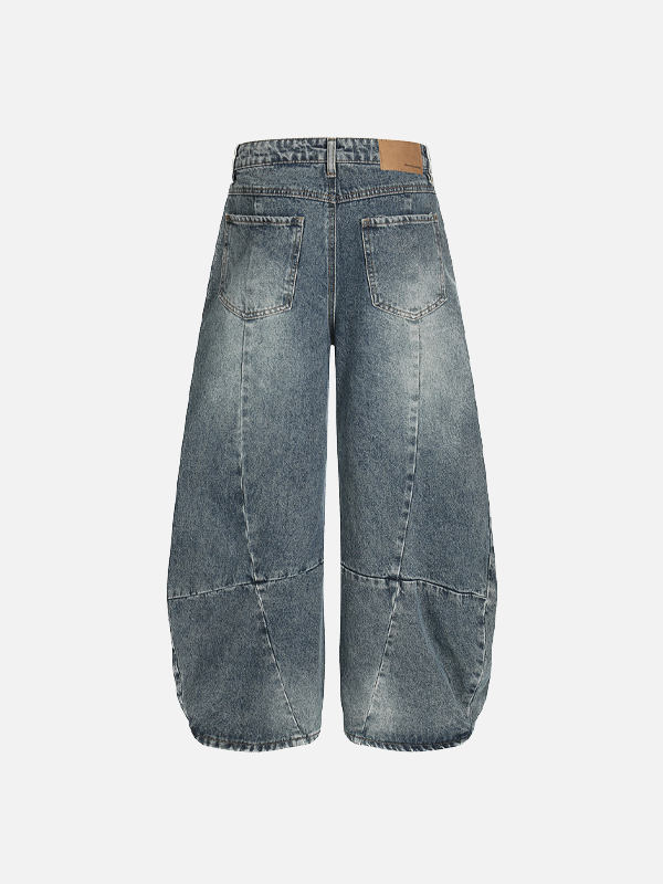 Y2K Trendy Washed Distressed Denim Wide Leg Jeans - Luxuryurbanwear