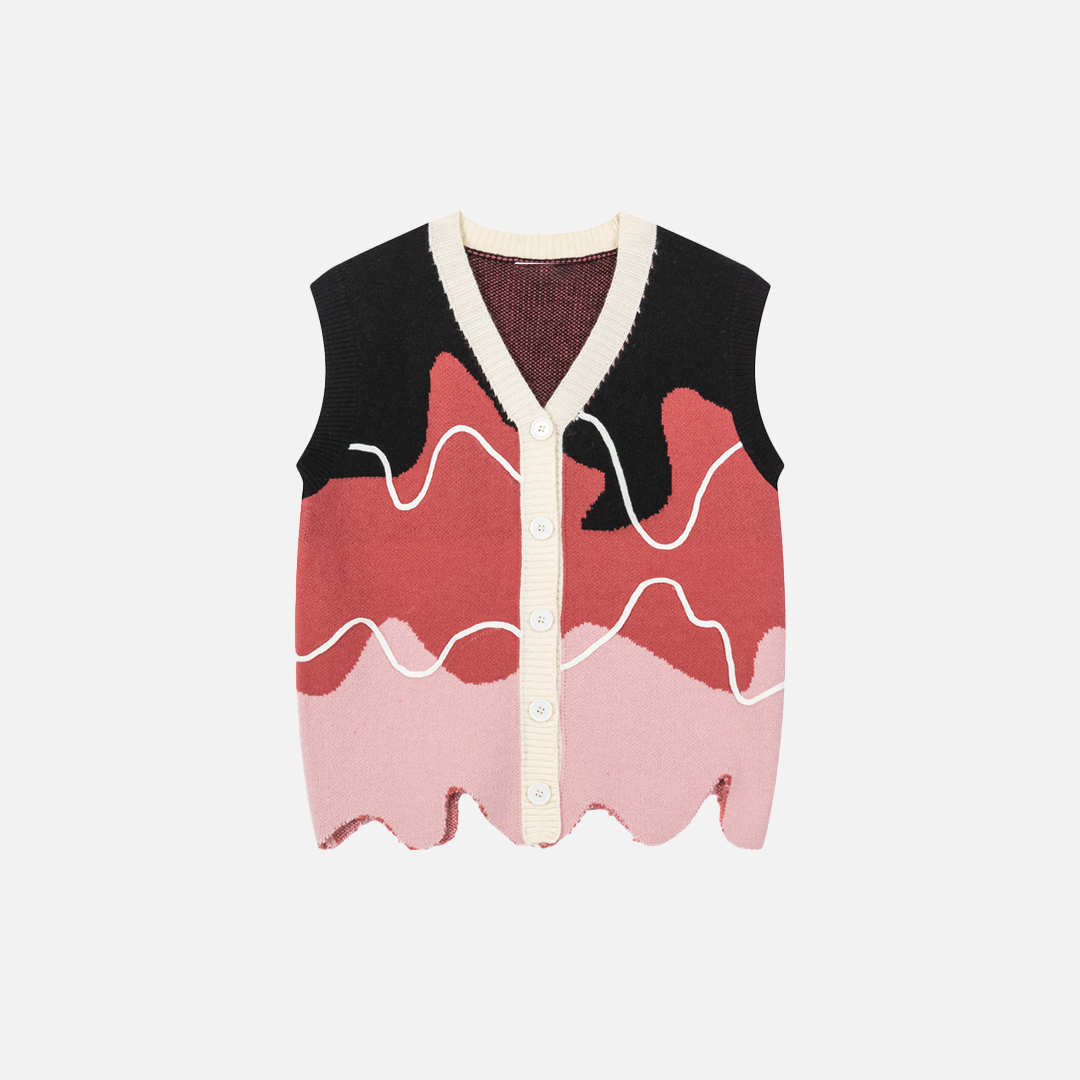 Irregular V-Neck Knitted Sweater Vest - Luxuryurbanwear