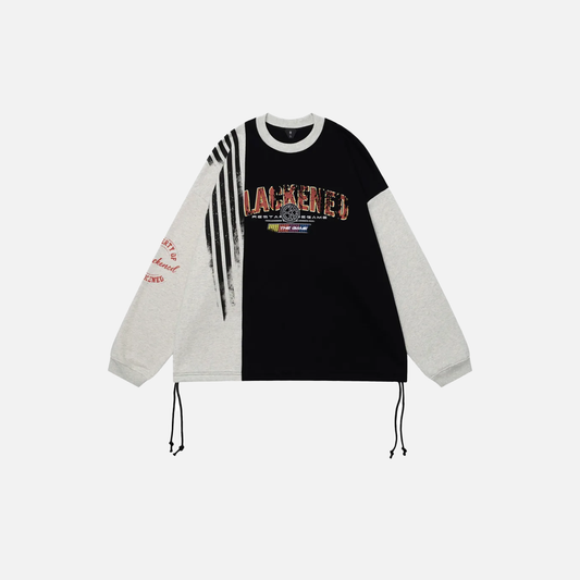 Cozy Distressed Patchwork Fleece Crew Sweatshirt - Luxuryurbanwear