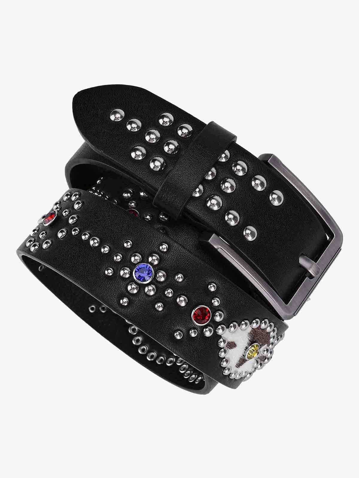 Retro Multicolor Gem Studded PU Belt