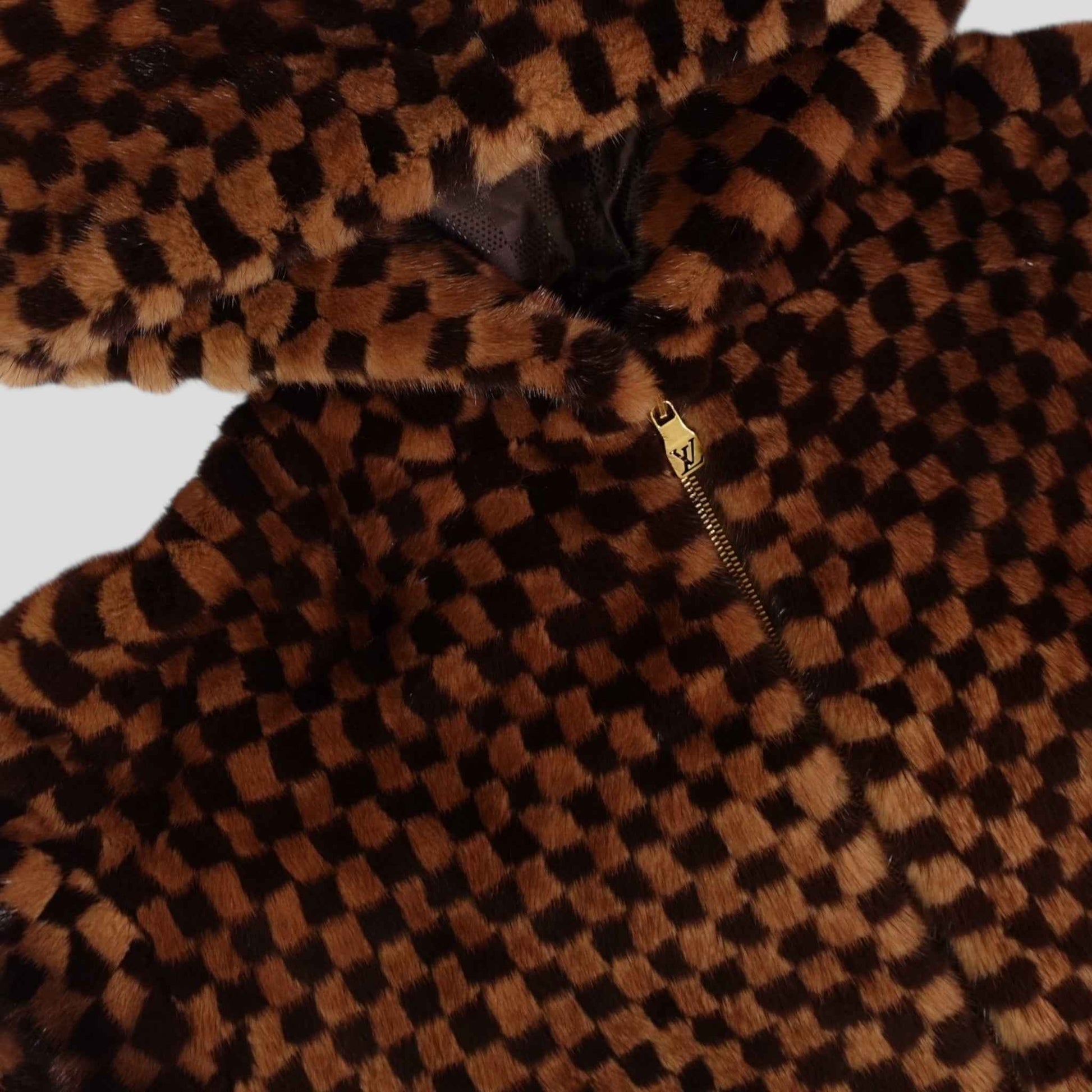 Louis Vuitton Damier Intarsia Mink Zipped Hoodie in Brown