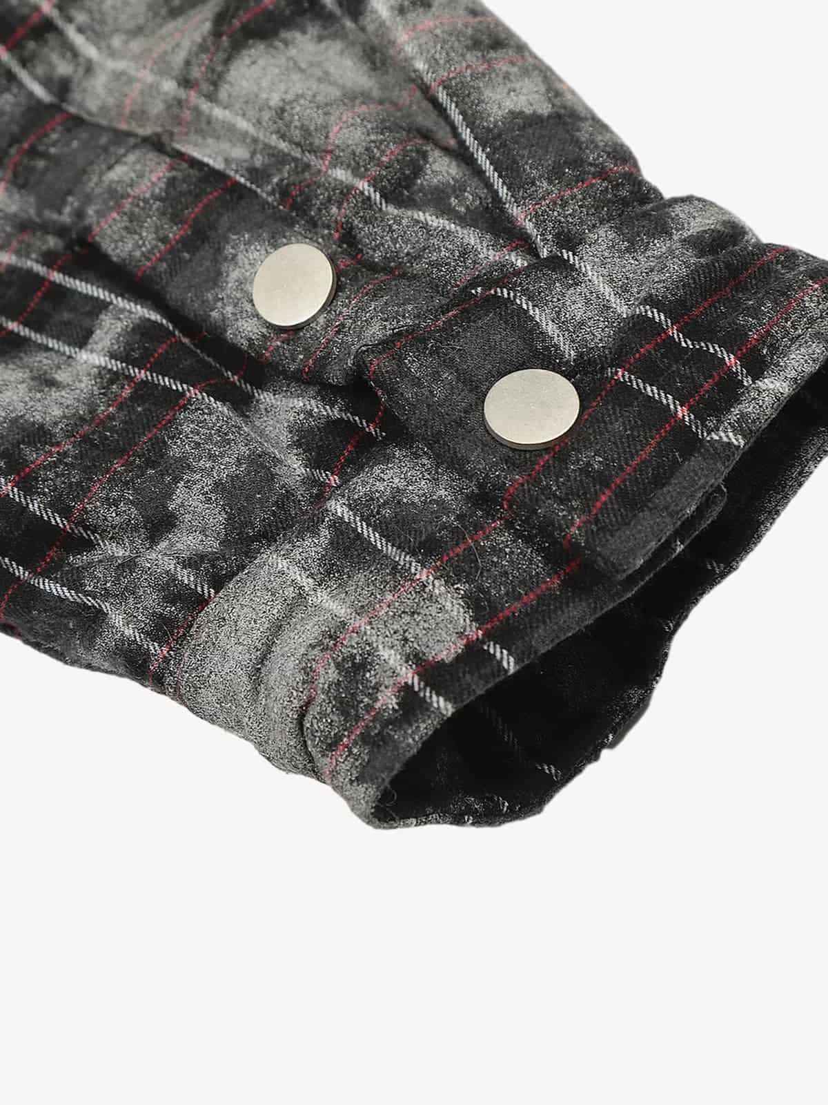 Retro Distressed Plaid Faux Fur Collar Padded Jacket