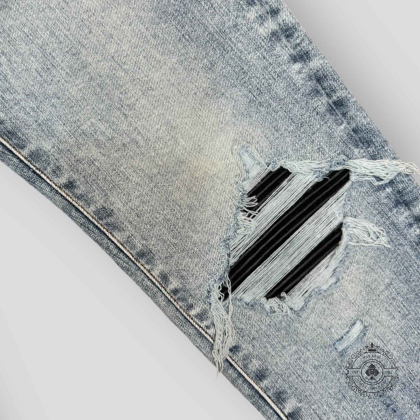 Amiri MX1 Leather Patch Jeans in Stone Indigo