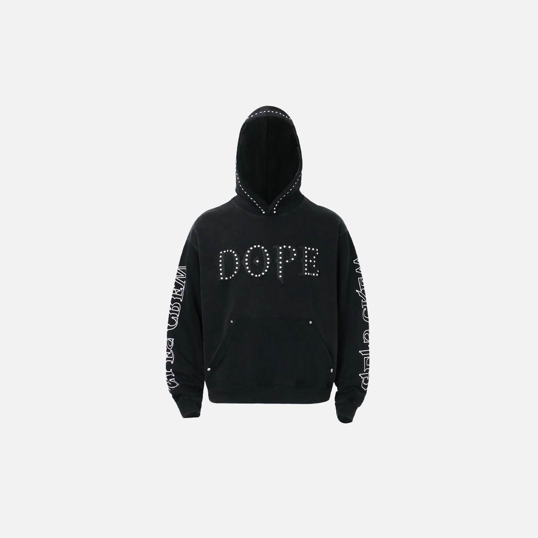Y2K Gothic Rivet Printed Black Casual Hoodie - Luxuryurbanwear