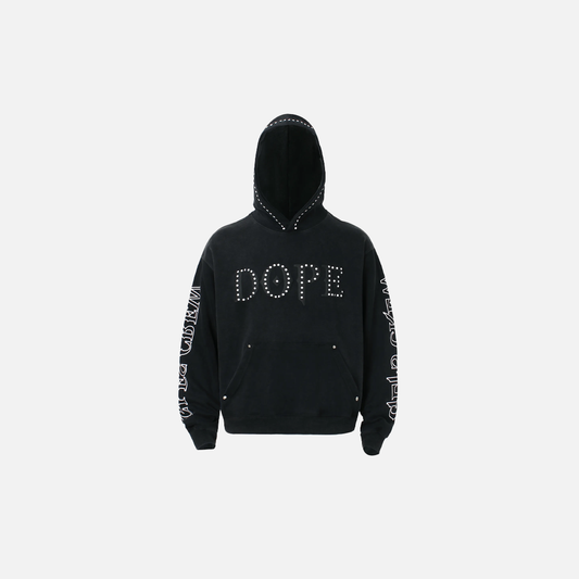 Y2K Gothic Rivet Printed Black Casual Hoodie - Luxuryurbanwear