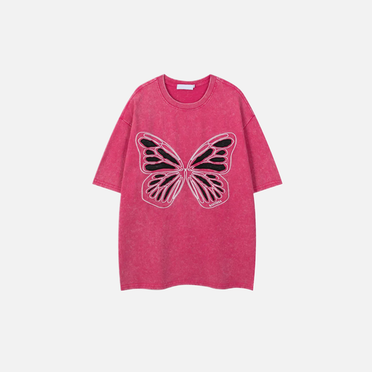 Women Butterfly Patch Oversized Cute Washed T-Shirt - Luxuryurbanwear