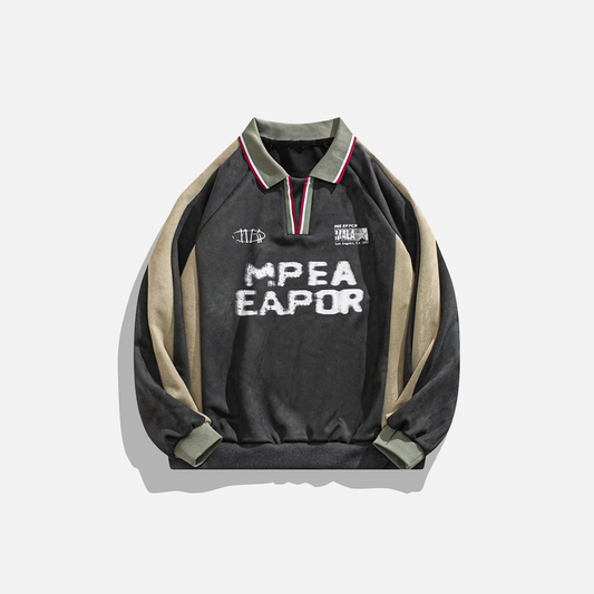 Vintage American College Style Suede Sweatshirt - Luxuryurbanwear