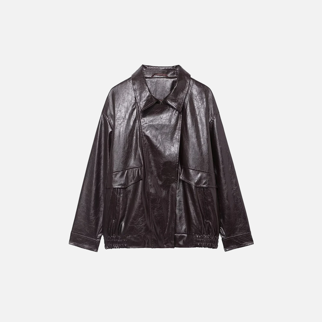 Streetwear Coffee PU Leather Zipper Jacket - Luxuryurbanwear