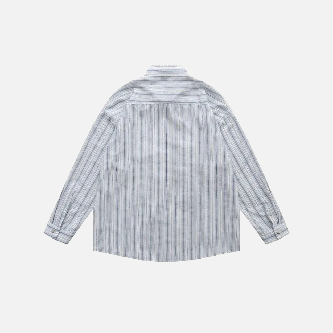Casual Striped Dog Embroidered Long Sleeve Shirt - Luxuryurbanwear