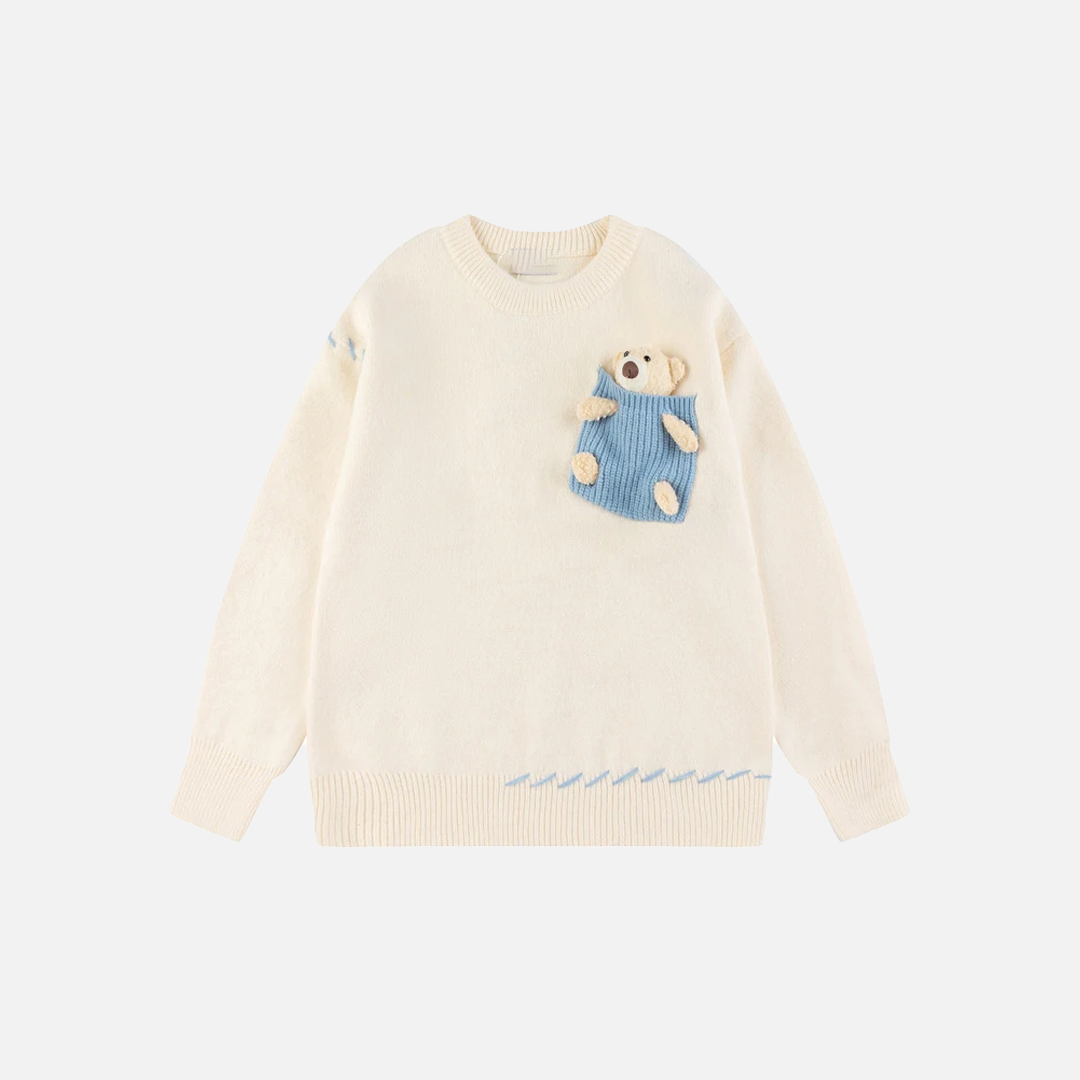 Y2K Cozy Bear Pocket Knitted Sweater - Luxuryurbanwear