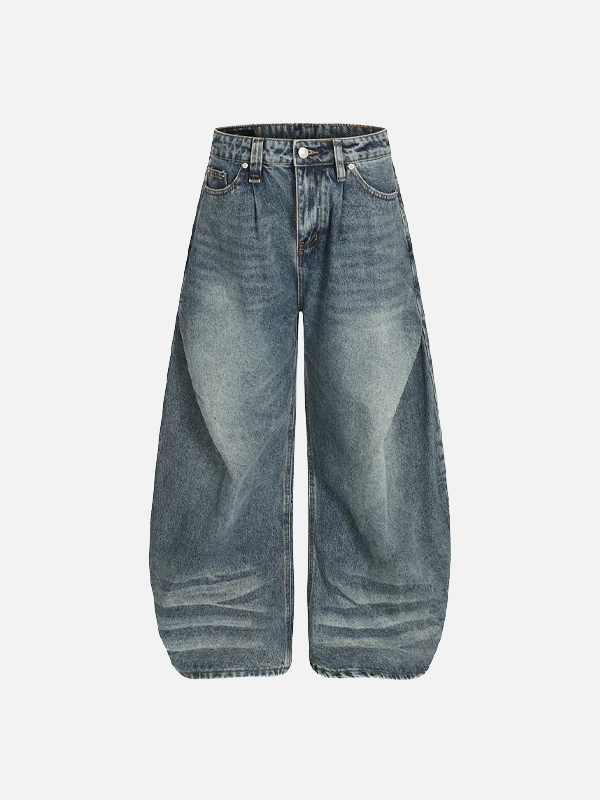 Y2K Trendy Washed Distressed Denim Wide Leg Jeans - Luxuryurbanwear