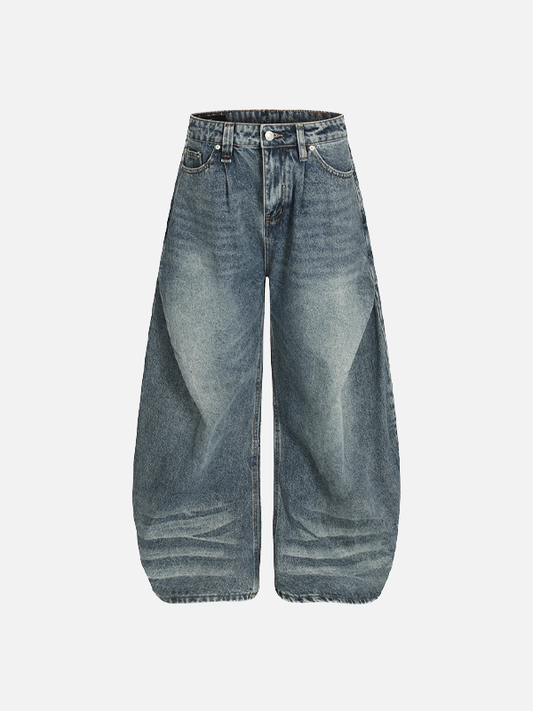 Y2K Trendy Washed Distressed Denim Wide Leg Jeans - Luxuryurbanwear