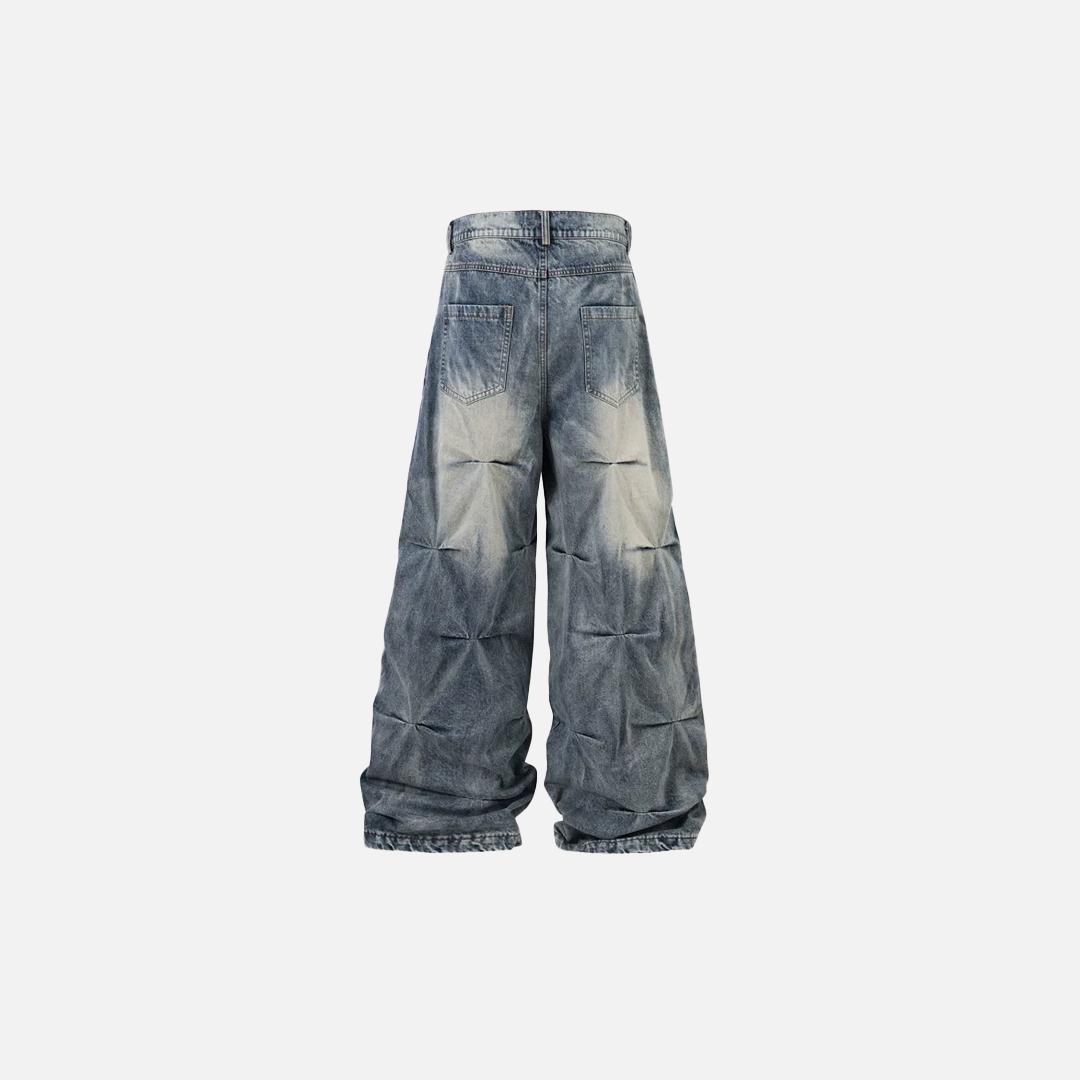 Trendy Designer Baggy Pleated Denim Wide Leg Jeans - Luxuryurbanwear