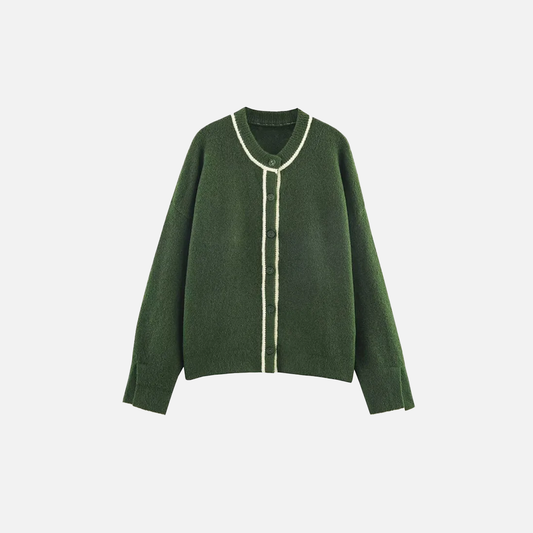 Stylish Contrasting Color Trim Knit Cardigan - Luxuryurbanwear
