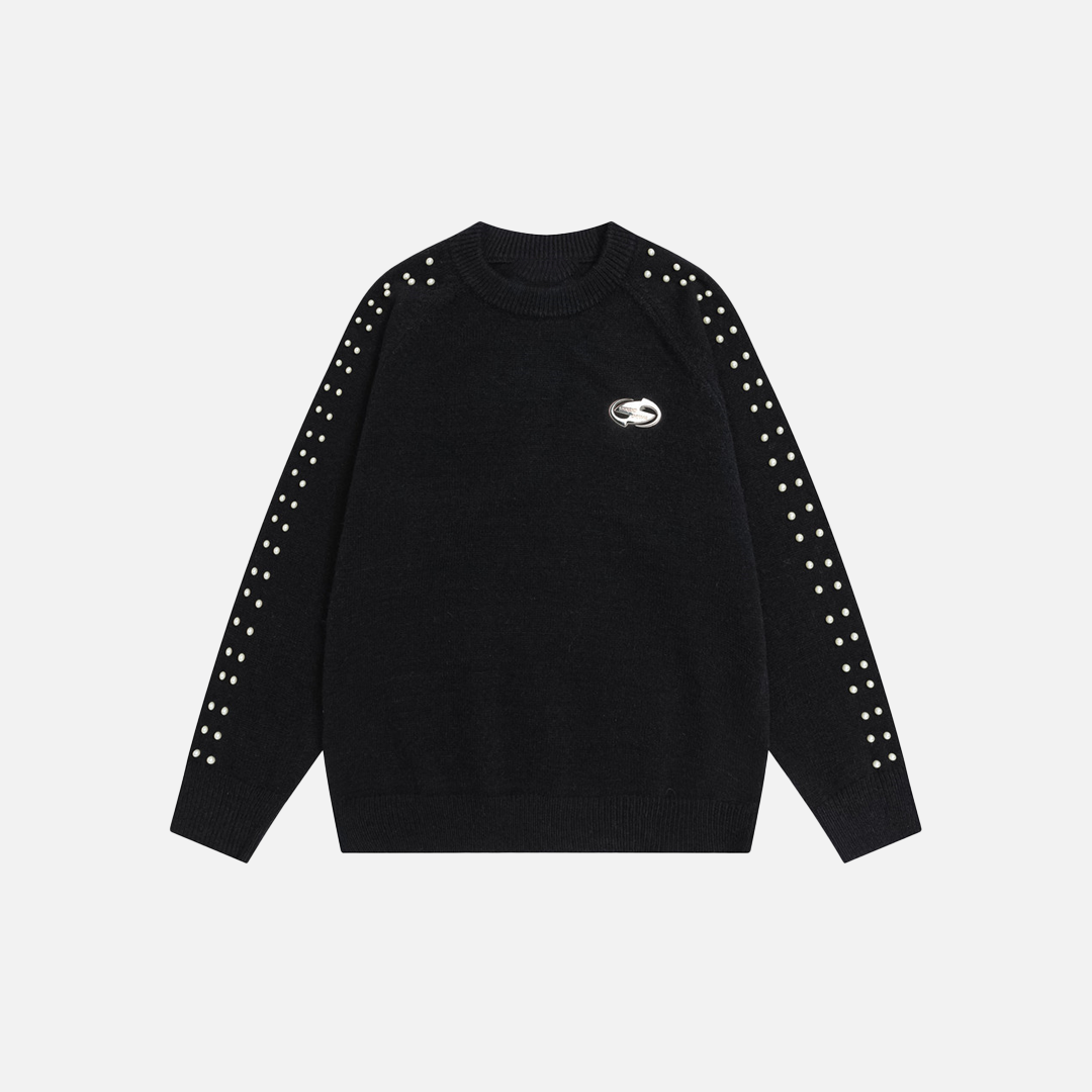 Stylish Oversized Pearl Detail Round Neck Sweater - Luxuryurbanwear