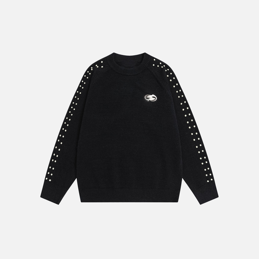 Stylish Oversized Pearl Detail Round Neck Sweater - Luxuryurbanwear