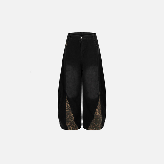 Y2K Vintage Patchwork Leopard Print Wide Leg Jeans - Luxuryurbanwear