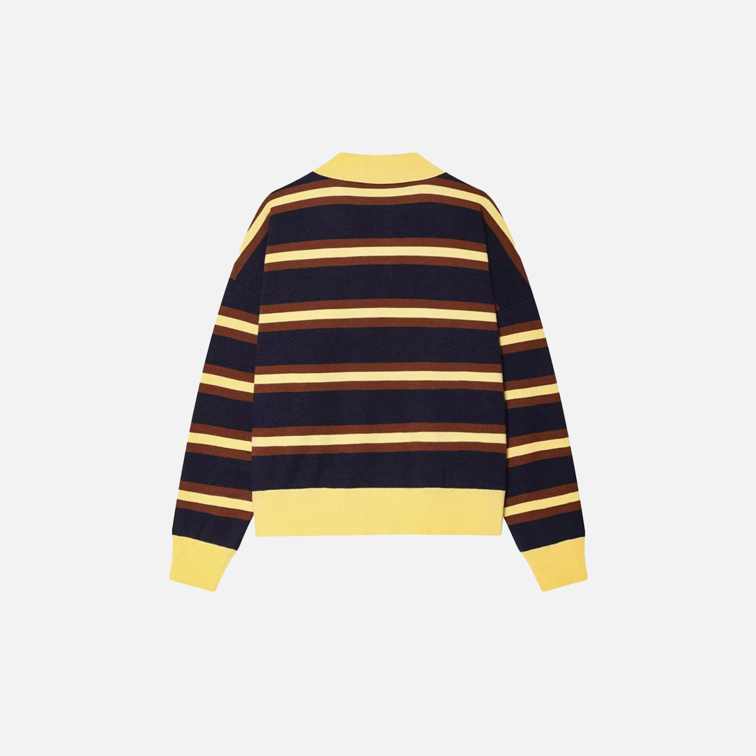 Premium Hip Hop Striped Knitted Polo Sweater - Luxuryurbanwear