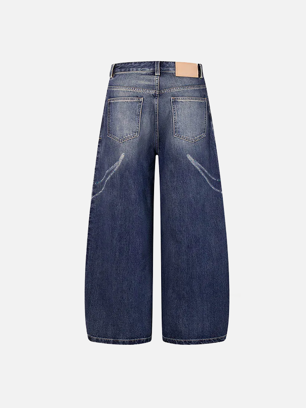 Urban Vintage Drill Printed Wide Leg Denim Jeans - Luxuryurbanwear