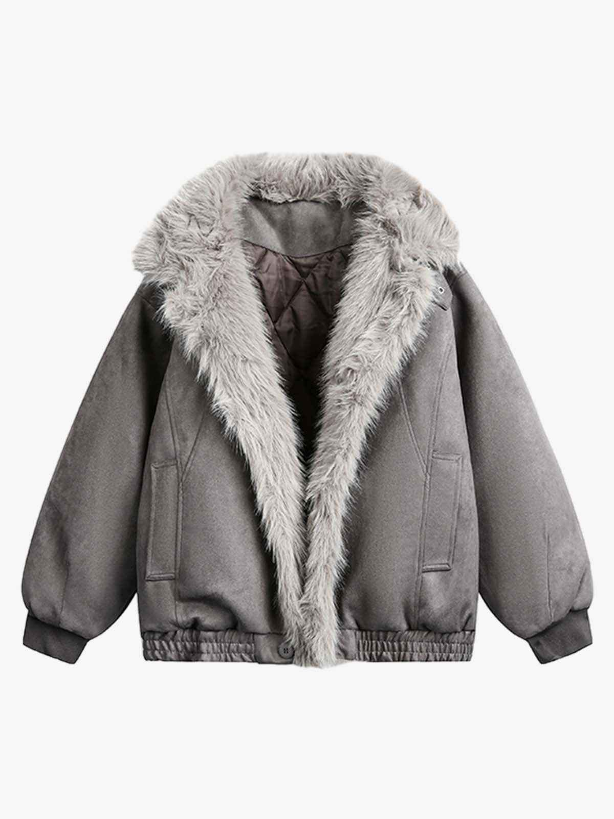 Vintage Faux Fur Trimmed Suede Padded Bomber Jacket