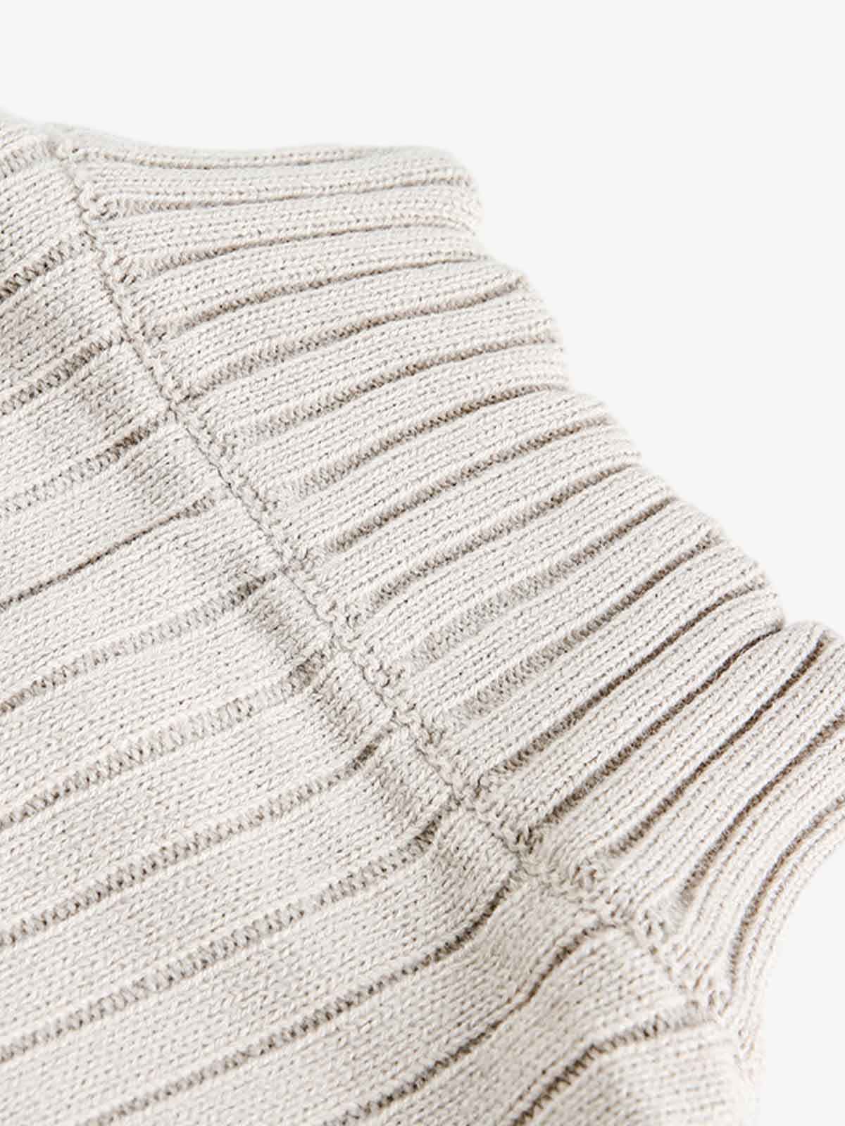 Retro Abstract Print Ribbed Stand Collar Zip-Up Sweater