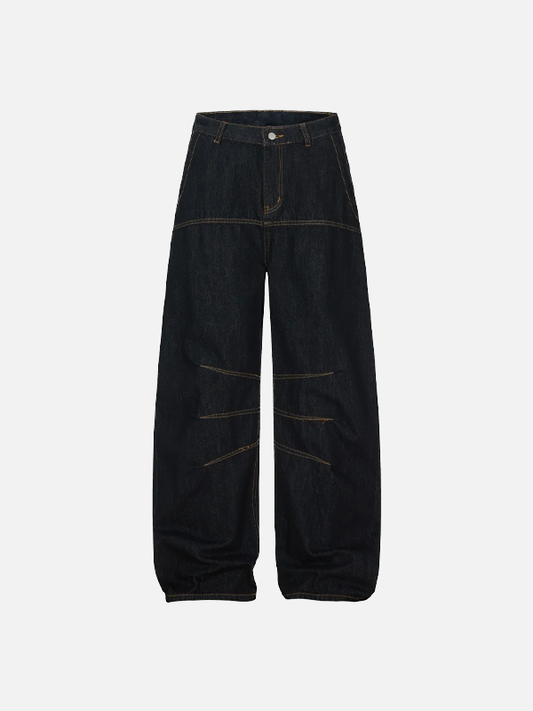 Streetwear Spliced Wide Leg Baggy Denim Jeans - Luxuryurbanwear