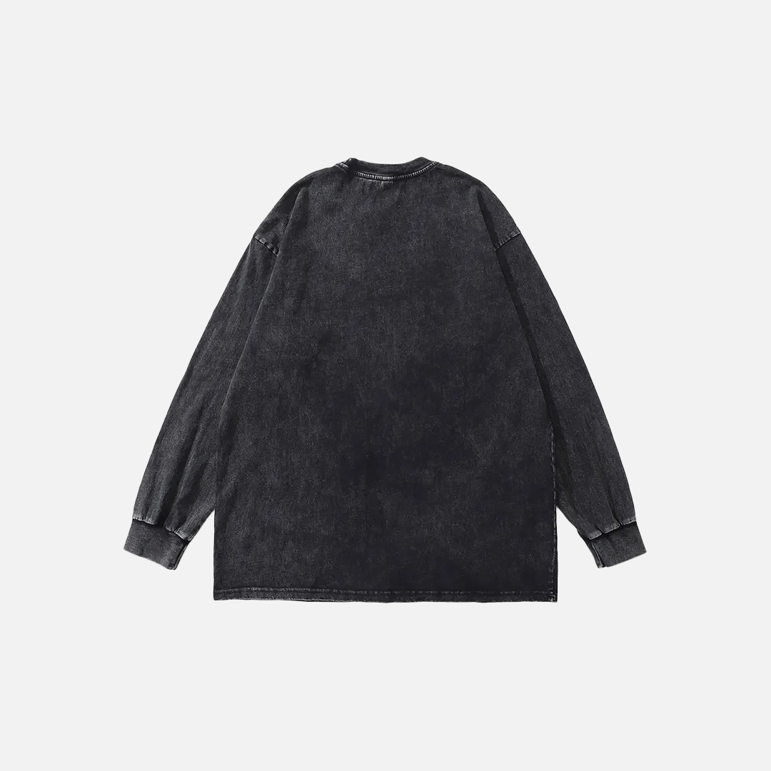 Oversized Washed Black Tiger Graphic Long Sleeve T-Shirt - Luxuryurbanwear