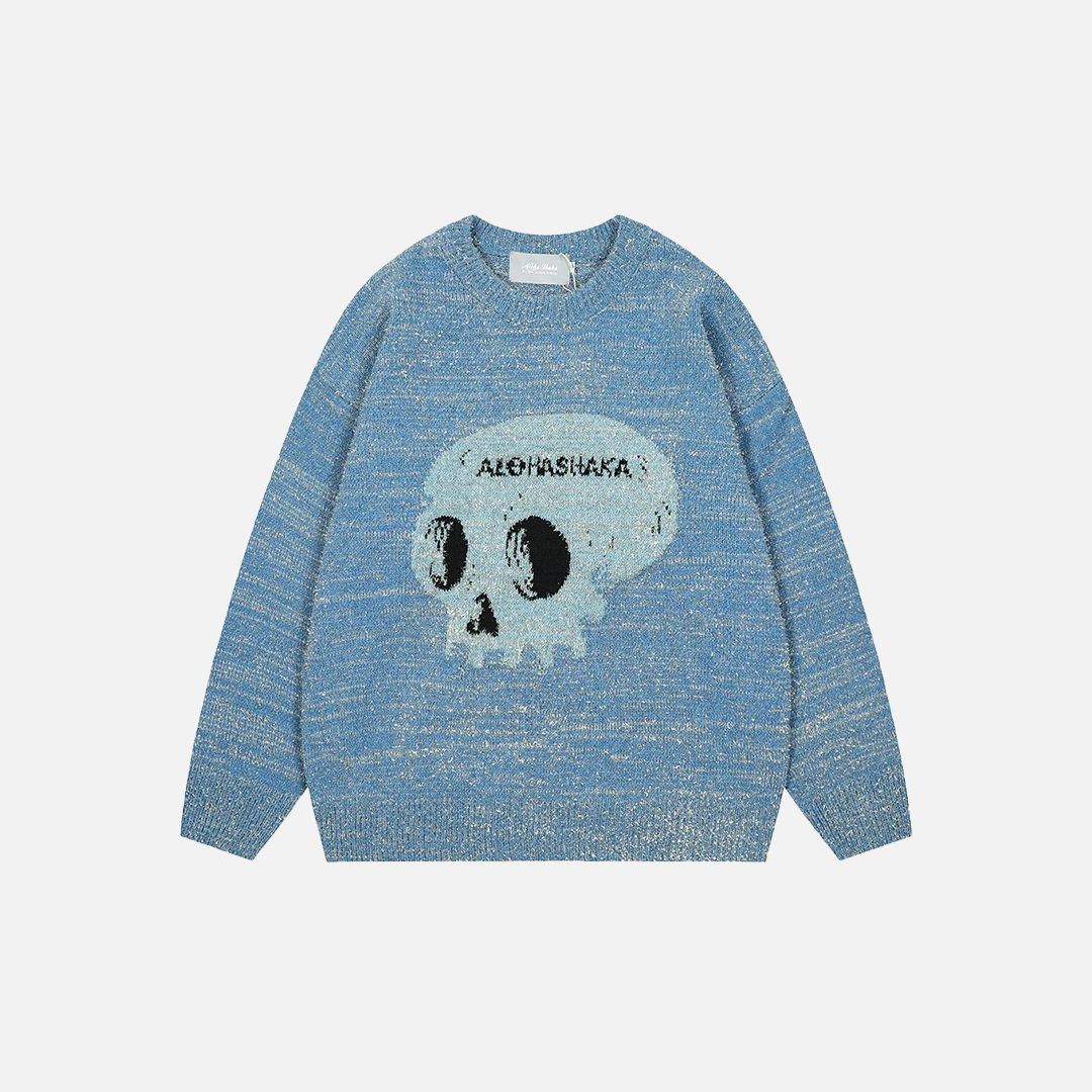 Y2K Skulls Graphic Oversized Jumper Sweater - Luxuryurbanwear