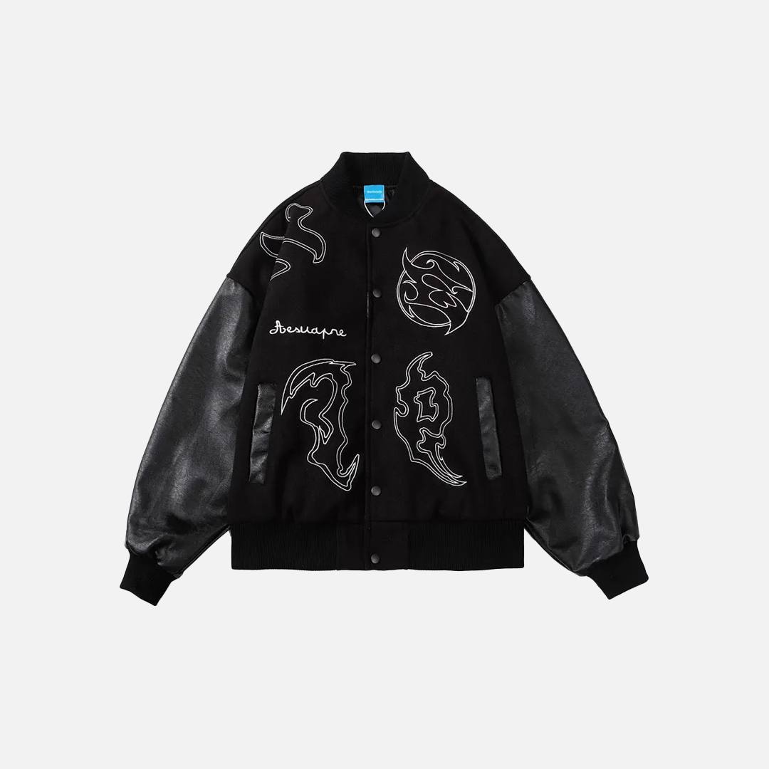 Y2K Versatile Patchwork Hip Hop Varsity Leather Jacket - Luxuryurbanwear