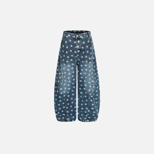Men Y2K Streetwear Star Print Wide Leg Jeans - Luxuryurbanwear