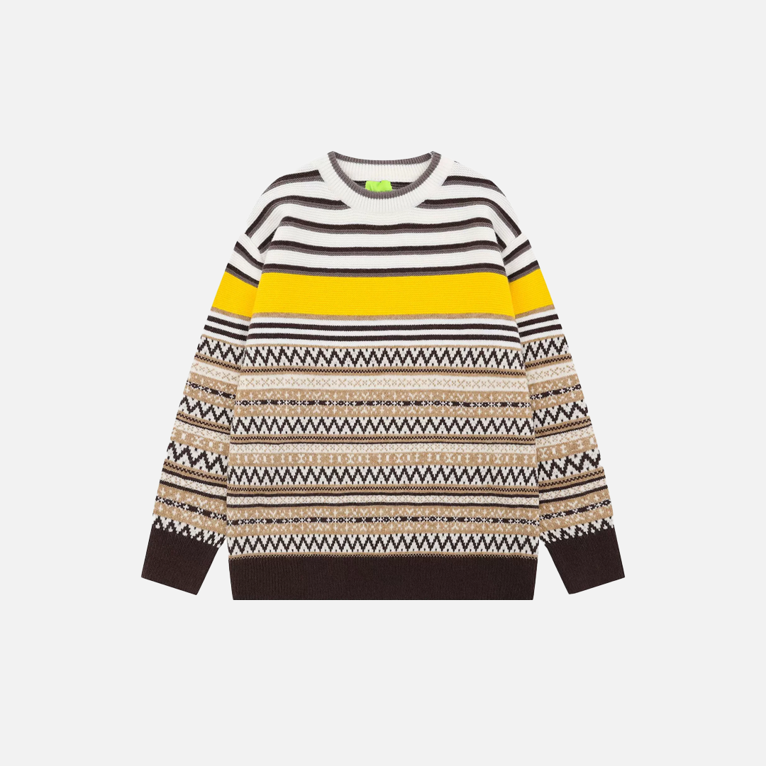 Versatile Colorful Striped Hip Hop Knit Casual Sweater - Luxuryurbanwear