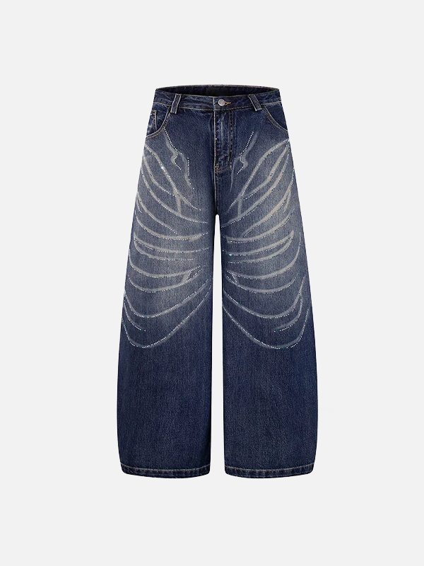 Urban Vintage Drill Printed Wide Leg Denim Jeans - Luxuryurbanwear