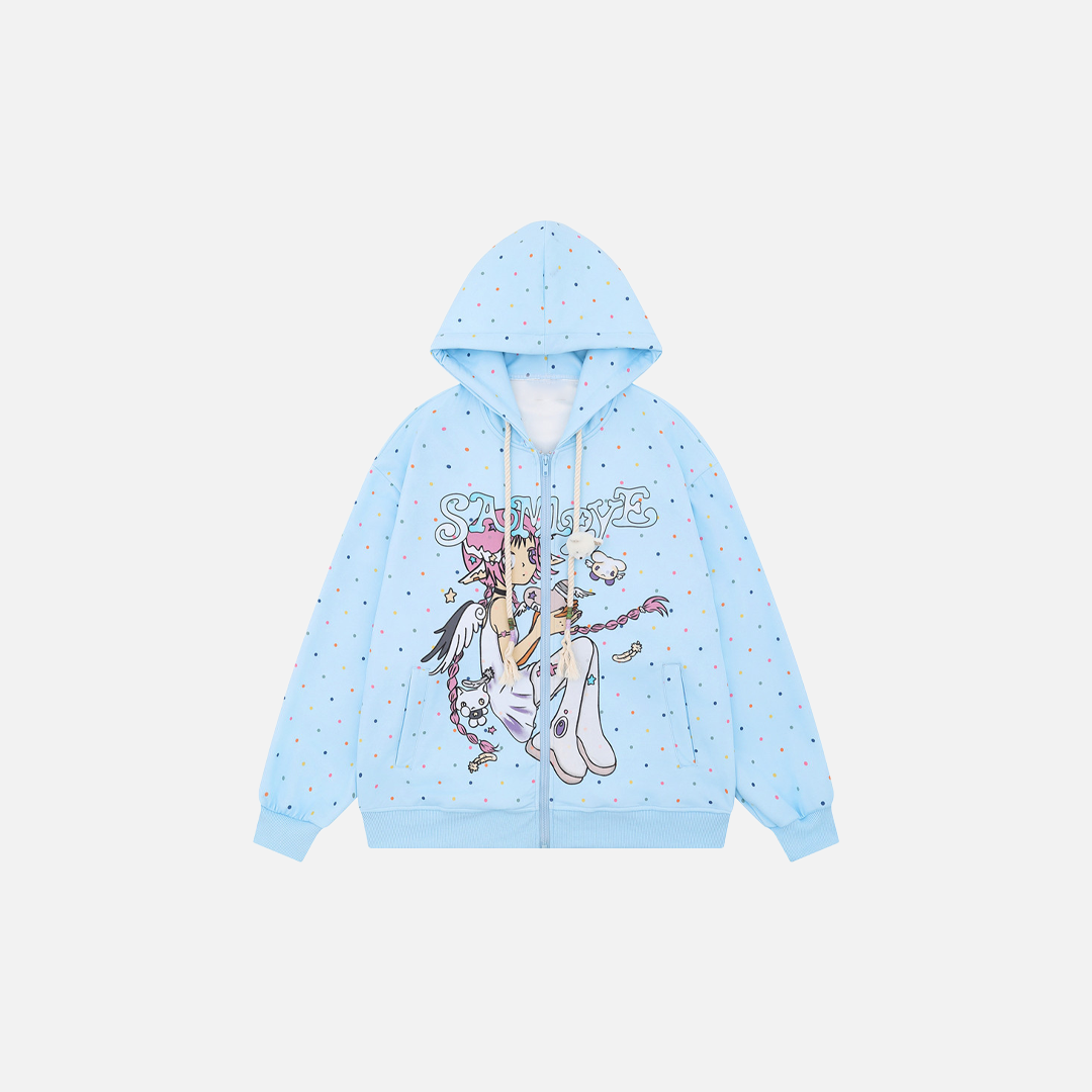Cozy Retro Anime Girl Print Hooded Sweatshirt - Luxuryurbanwear
