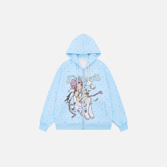 Cozy Retro Anime Girl Print Hooded Sweatshirt - Luxuryurbanwear