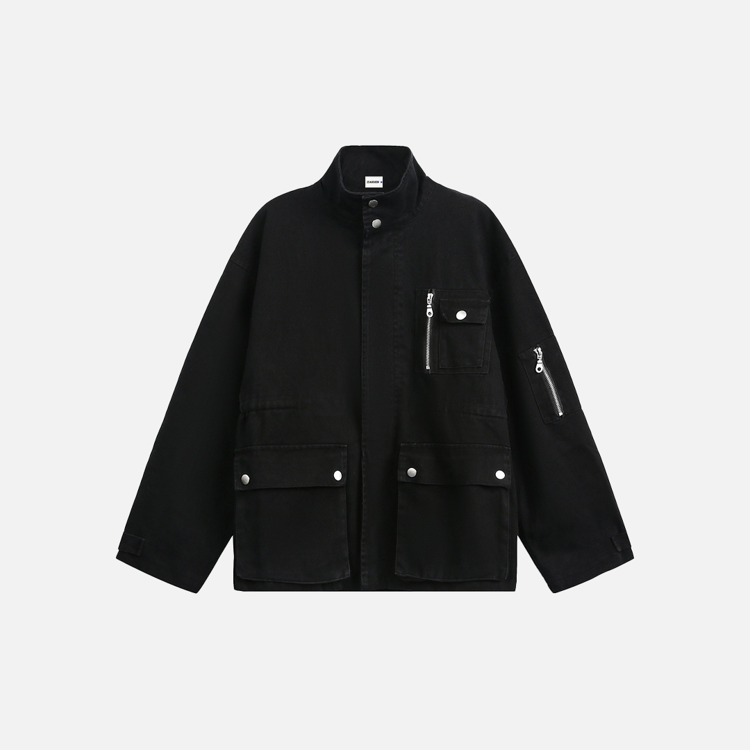 Spring Multi-Pocket Washed Workwear Denim Jacket - Luxuryurbanwear