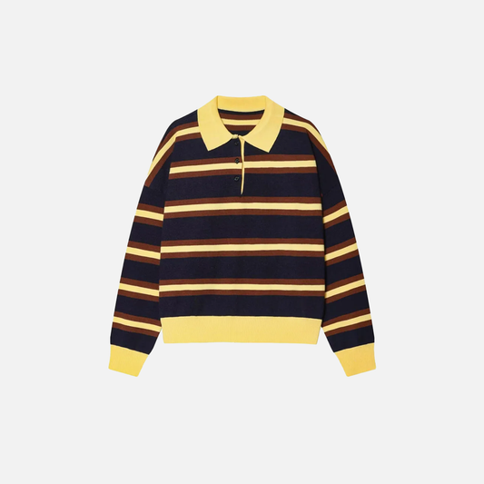 Premium Hip Hop Striped Knitted Polo Sweater - Luxuryurbanwear