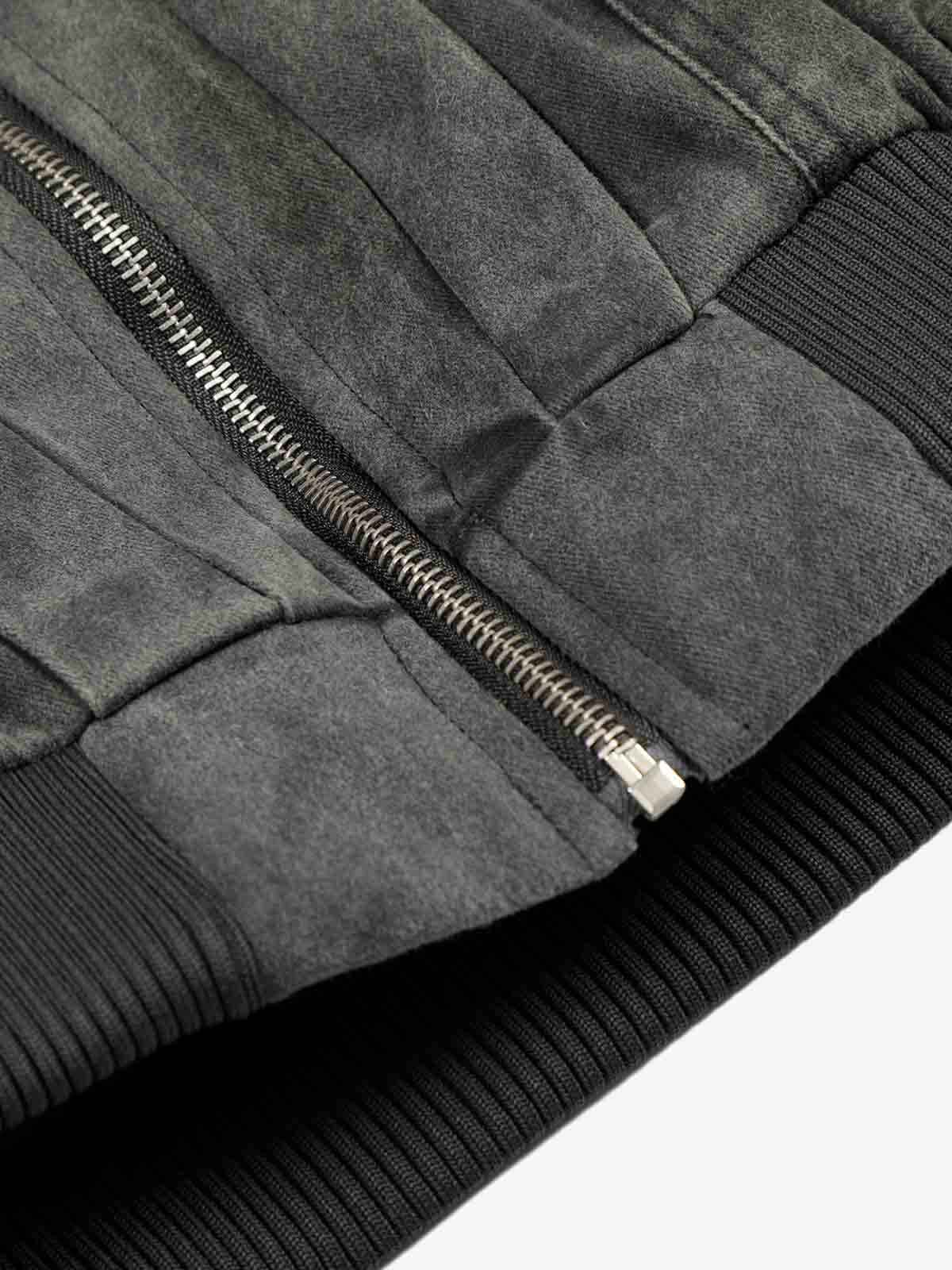 Vintage Distressed Pleated Shearling Collar Fleece Jacket