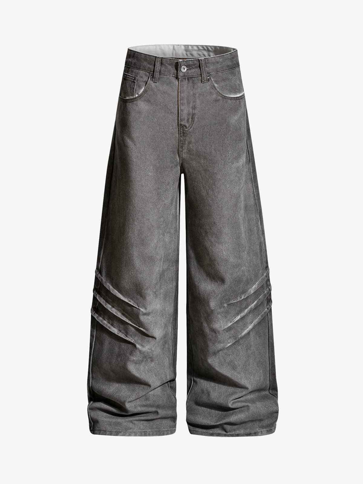 Washed Pleated Baggy Jeans